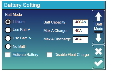 Paramétrage activate battery